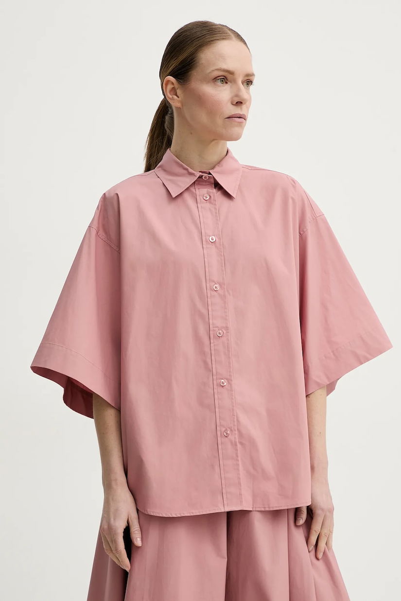 Remain camasa din bumbac femei, culoarea portocaliu, cu guler clasic, relaxed, 502492150