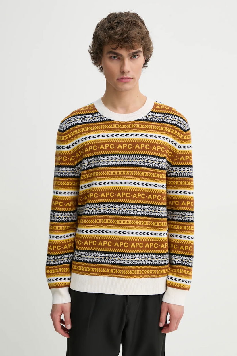 A.P.C. pulover de lana pull malcom barbati, culoarea maro, WVBDS.H23372