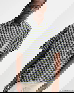 A.P.C. cămașă din bumbac Chemisette Ross culoarea bleumarin, cu guler clasic, regular, COHGA.H12541