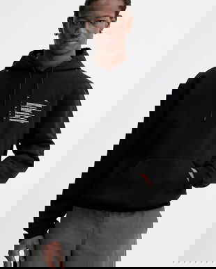 Heliot Emil hanorac de bumbac culoarea negru, cu glugă, cu imprimeu, AW25_M_08_087_BLK01