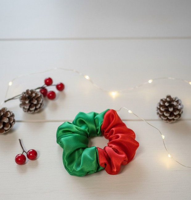 Crăciun Scrunchie Festiv Roșu & Verde Accesoriu de Păr Satinat