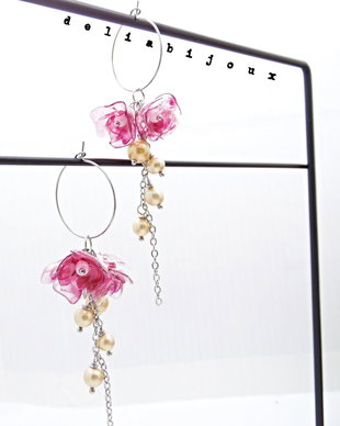 Cercei statement handmade unicat - PET-uri (plastic) reciclate - flori (cod1353)