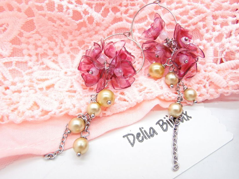 Cercei statement handmade unicat - PET-uri (plastic) reciclate - flori (cod1353)