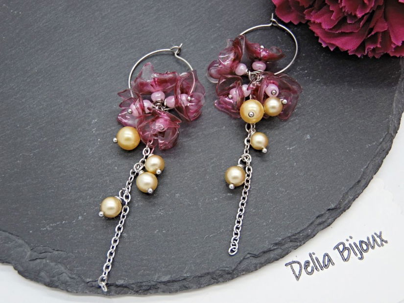 Cercei statement handmade unicat - PET-uri (plastic) reciclate - flori (cod1353)