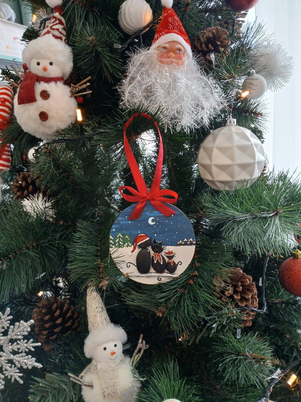 Cadou handmade familie / cuplu tematica iarna, iubitori pisici