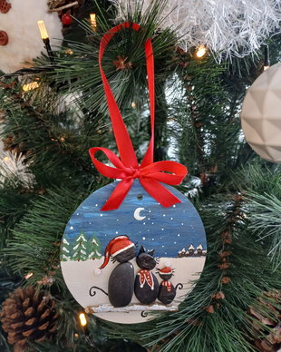 Cadou handmade familie / cuplu tematica iarna, iubitori pisici