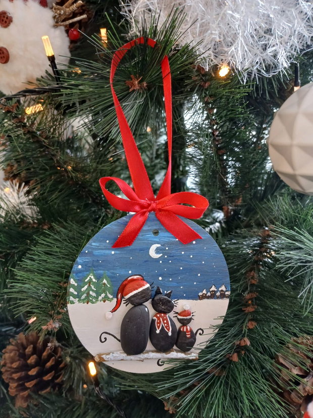 Cadou handmade familie / cuplu tematica iarna, iubitori pisici
