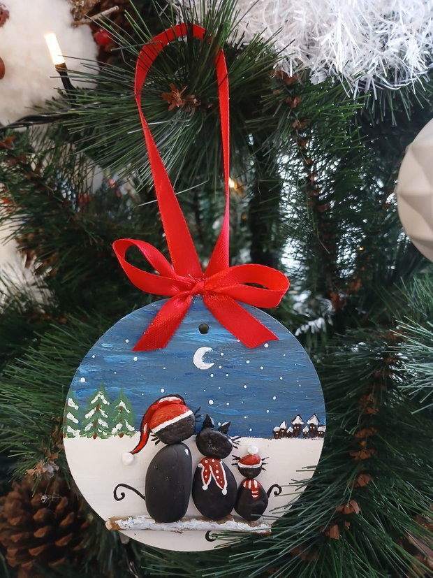 Cadou handmade familie / cuplu tematica iarna, iubitori pisici