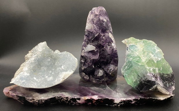 Set Cristale - Ametist&Celestina&&Fluorit - Decoratiune Pietre Semipretioase