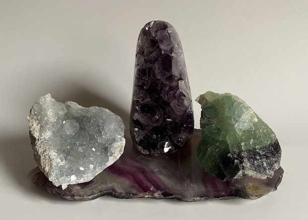 Set Cristale - Ametist&Celestina&&Fluorit - Decoratiune Pietre Semipretioase