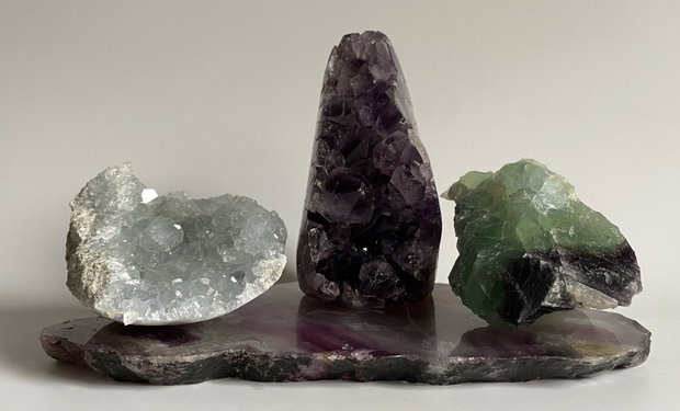 Set Cristale - Ametist&Celestina&&Fluorit - Decoratiune Pietre Semipretioase