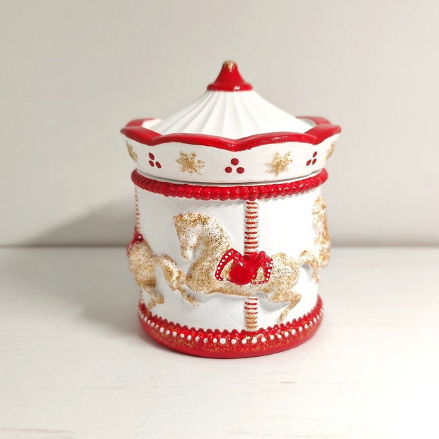 Set decorativ de Craciun pictat manual, carusel rosu alb auriu, 4557