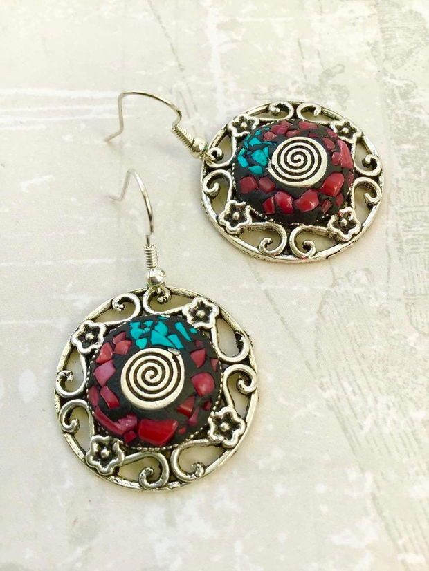 Set Nepalez turcoaz & coral rosu
