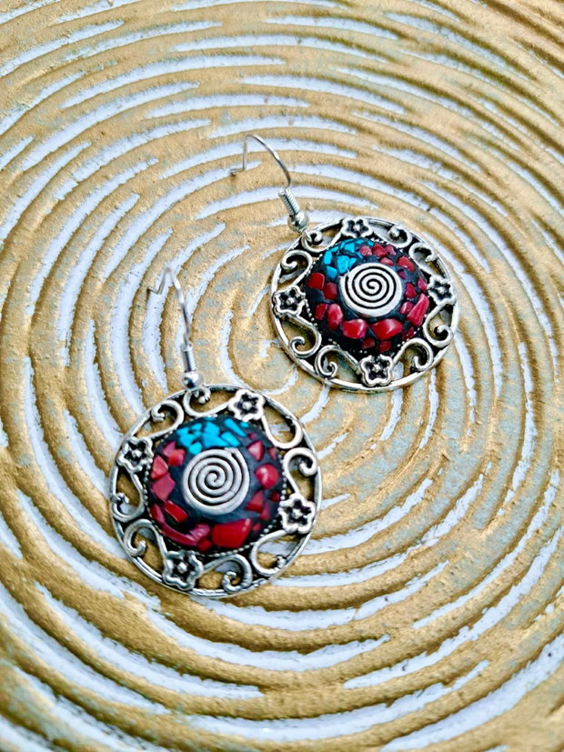 Set Nepalez turcoaz & coral rosu