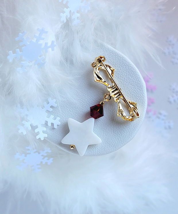 Broșă fundiță cu stea sidef și Swarovski Crystal