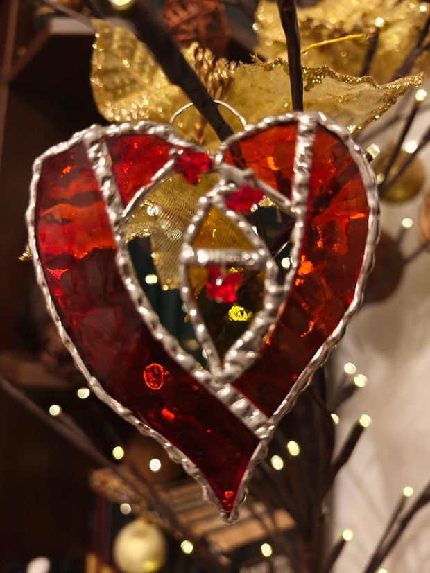 Decoratiune unicat din sticla vitralii și margele sticla, cristale Swarovski