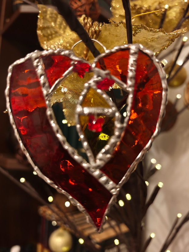 Decoratiune unicat din sticla vitralii și margele sticla, cristale Swarovski