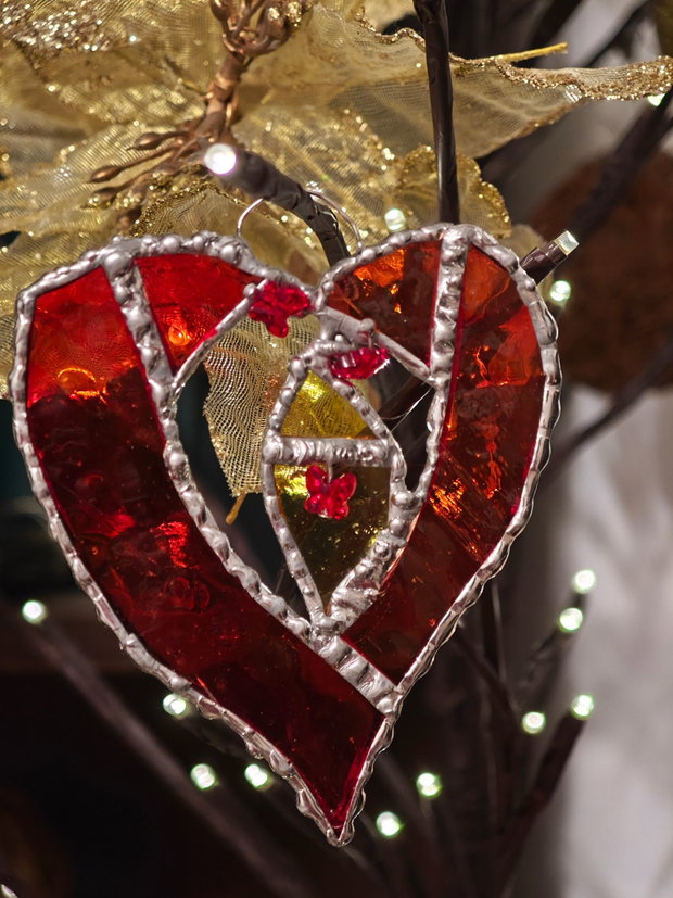 Decoratiune unicat din sticla vitralii și margele sticla, cristale Swarovski