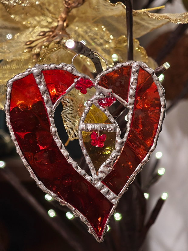 Decoratiune unicat din sticla vitralii și margele sticla, cristale Swarovski