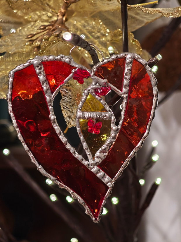 Decoratiune unicat din sticla vitralii și margele sticla, cristale Swarovski