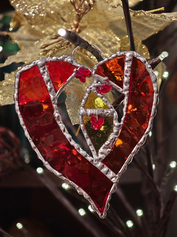 Decoratiune unicat din sticla vitralii și margele sticla, cristale Swarovski
