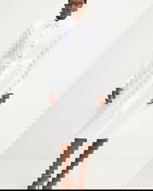 Karl Lagerfeld rochie din bumbac culoarea alb, midi, oversize, B1W13026