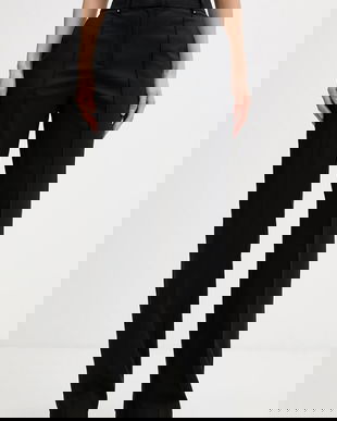 Karl Lagerfeld pantaloni din lână culoarea negru, lat, high waist, B1W10003