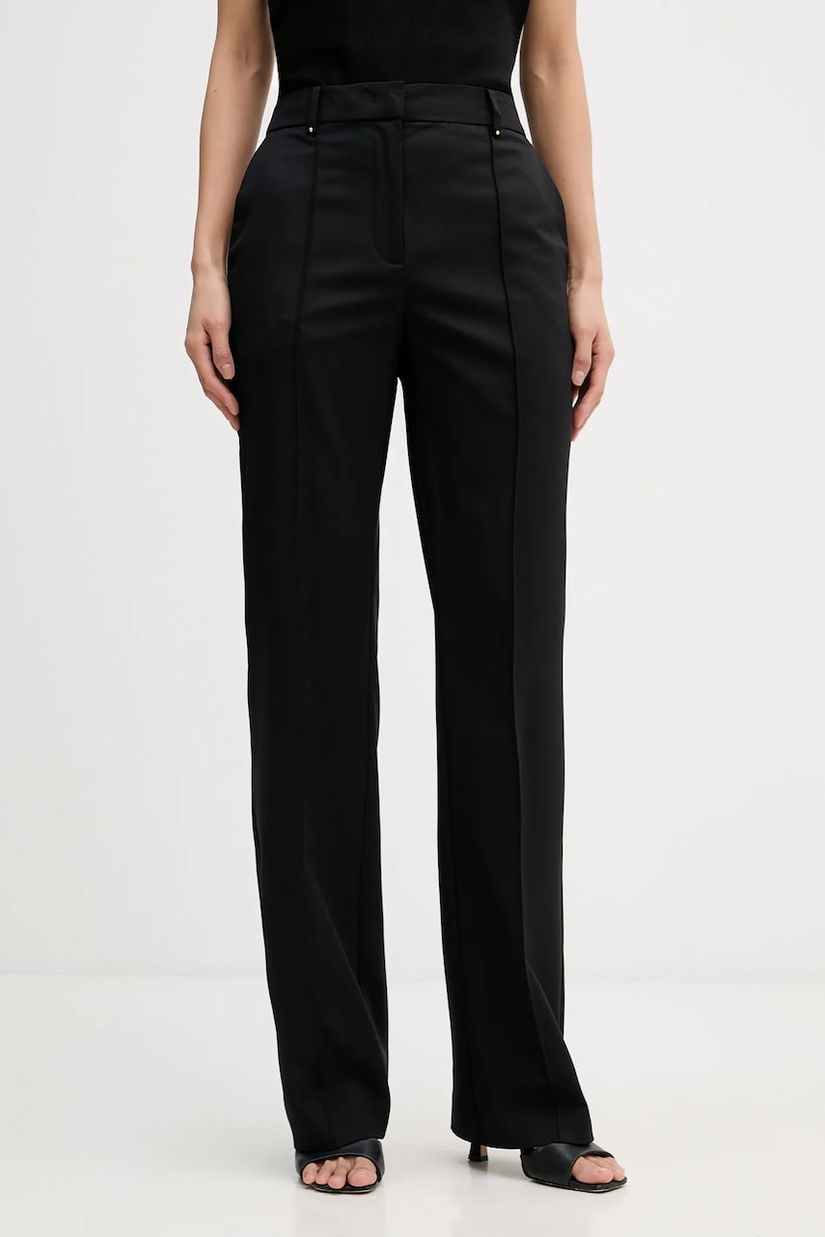 Karl Lagerfeld pantaloni din lână culoarea negru, lat, high waist, B1W10003
