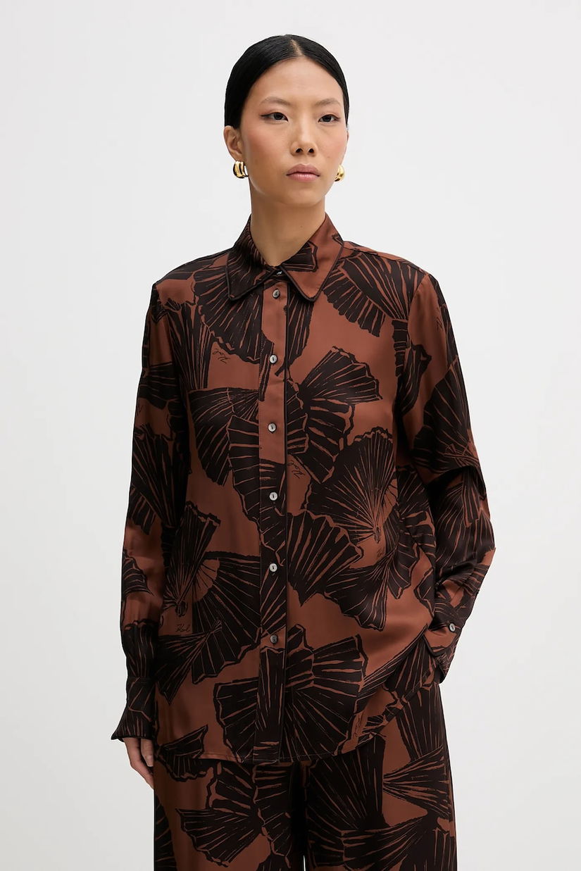 Karl Lagerfeld cămașă culoarea maro, cu guler clasic, regular, B1W11009