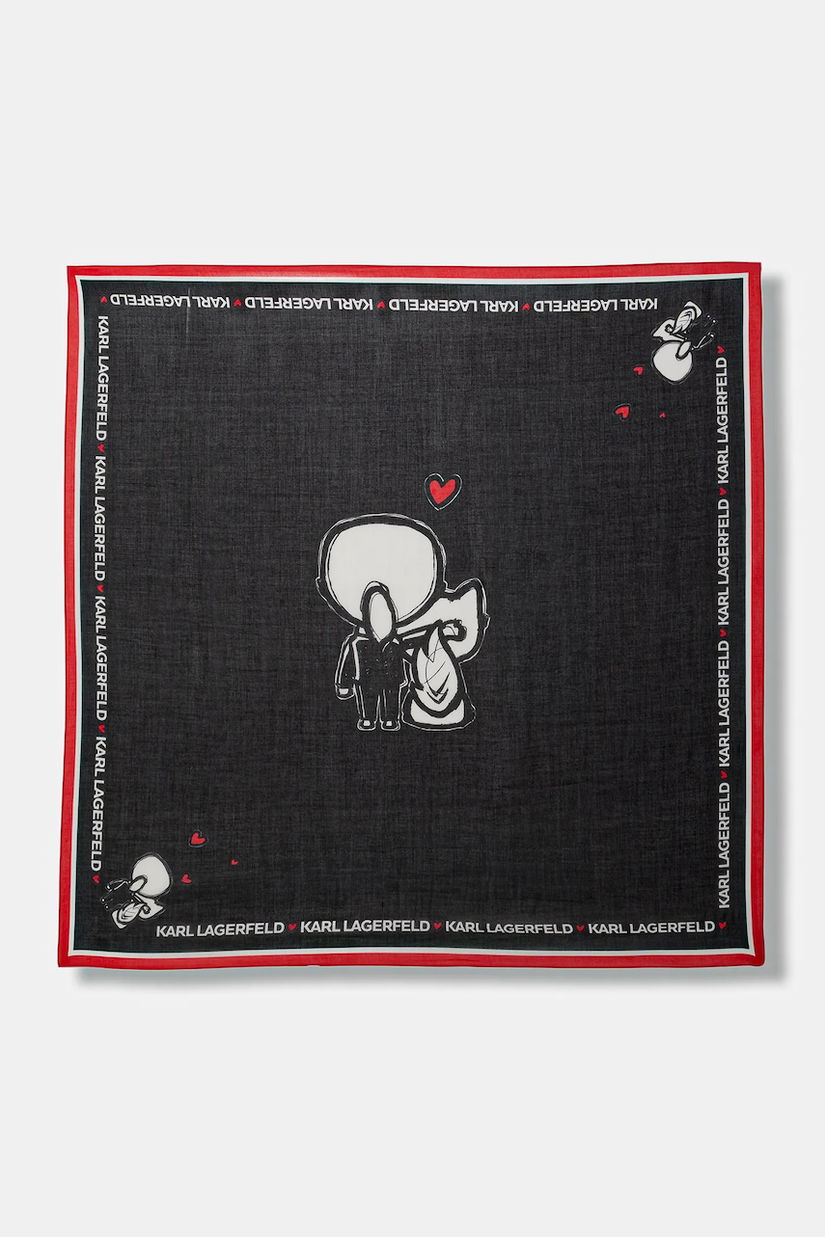 Karl Lagerfeld eșarfă din amestec de mătase IKON VALENTINE culoarea negru, cu model, B1W33106