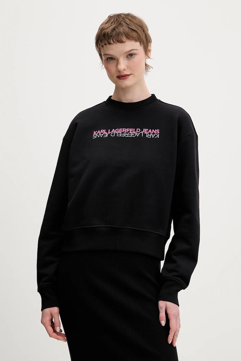 Karl Lagerfeld Jeans hanorac de bumbac culoarea negru, cu imprimeu, B1W20041