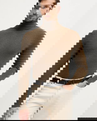 Sisley pulover din amestec de lână culoarea bej, light, cu guler, 102HS2177