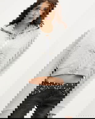 The Ragged Priest bluză culoarea gri, cu glugă, melanj, RPAW251087JS