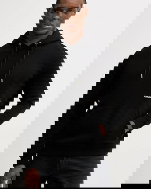 Karl Lagerfeld bluză culoarea negru, cu glugă, cu imprimeu, 561910.705005