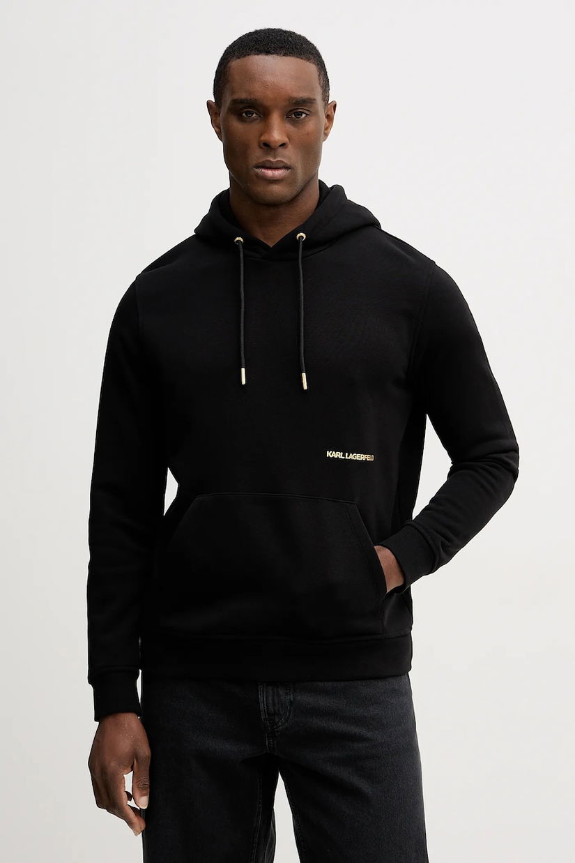 Karl Lagerfeld bluză culoarea negru, cu glugă, cu imprimeu, 561910.705005