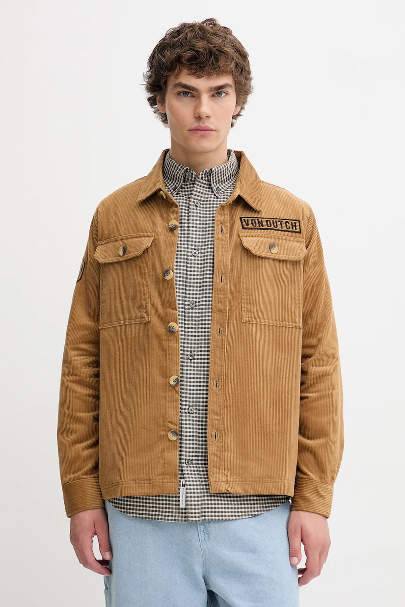 Von Dutch cămașă din bumbac culoarea verde, cu guler clasic, regular, VD.1.OSH.1929