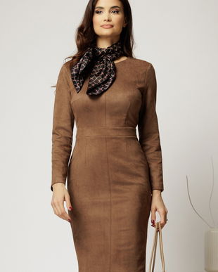 Rochie DY Fashion conica maro din piele intoarsa