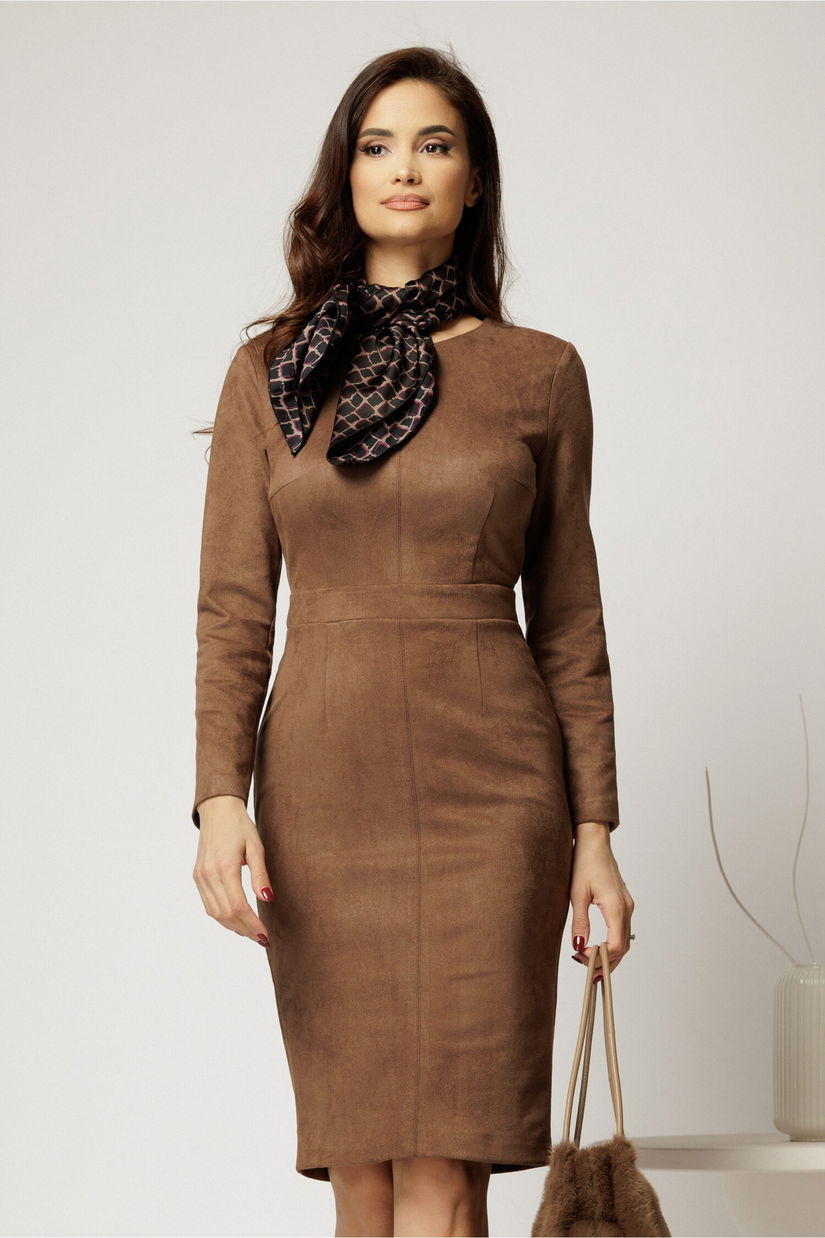 Rochie DY Fashion conica maro din piele intoarsa