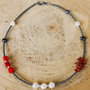 Colier(choker) din hematit, perle de cultura si coral