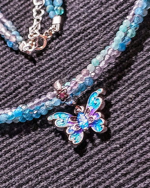 Colier argint X3 apatit amazonit ametist charm argint fluture emailat nuante minimalist boho chic trendy cadou -Transport gratuit