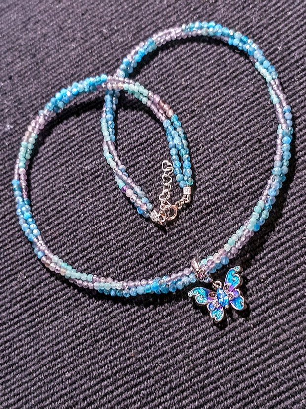 Colier argint X3 apatit amazonit ametist charm argint fluture emailat nuante minimalist boho chic trendy cadou -Transport gratuit