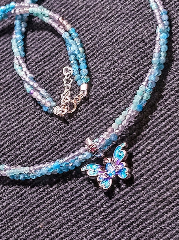 Colier argint X3 apatit amazonit ametist charm argint fluture emailat nuante minimalist boho chic trendy cadou -Transport gratuit