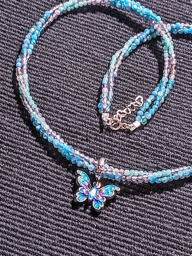 Colier argint X3 apatit amazonit ametist charm argint fluture emailat nuante minimalist boho chic trendy cadou -Transport gratuit