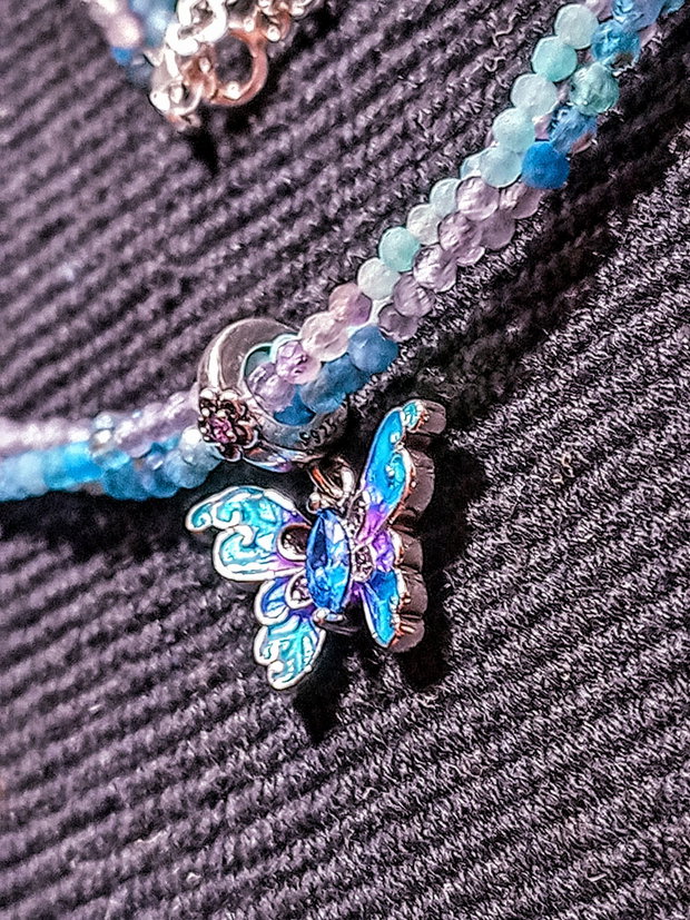 Colier argint X3 apatit amazonit ametist charm argint fluture emailat nuante minimalist boho chic trendy cadou -Transport gratuit