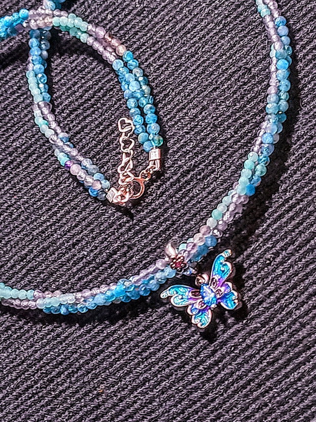 Colier argint X3 apatit amazonit ametist charm argint fluture emailat nuante minimalist boho chic trendy cadou -Transport gratuit
