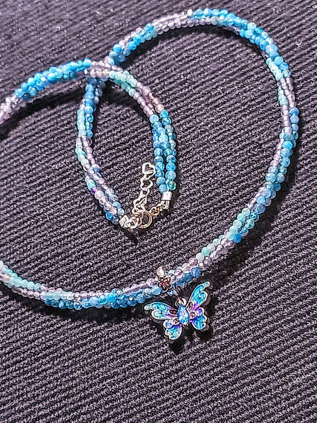 Colier argint X3 apatit amazonit ametist charm argint fluture emailat nuante minimalist boho chic trendy cadou -Transport gratuit