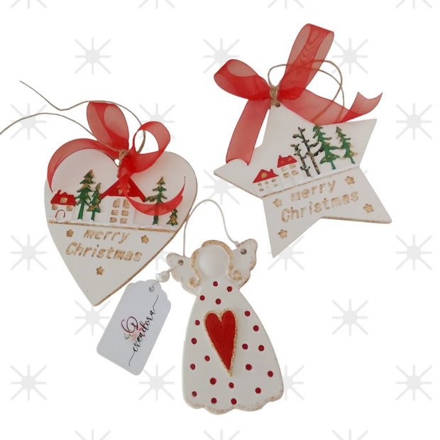 Set 3 decoratiuni ceramice pictate manual, 4558