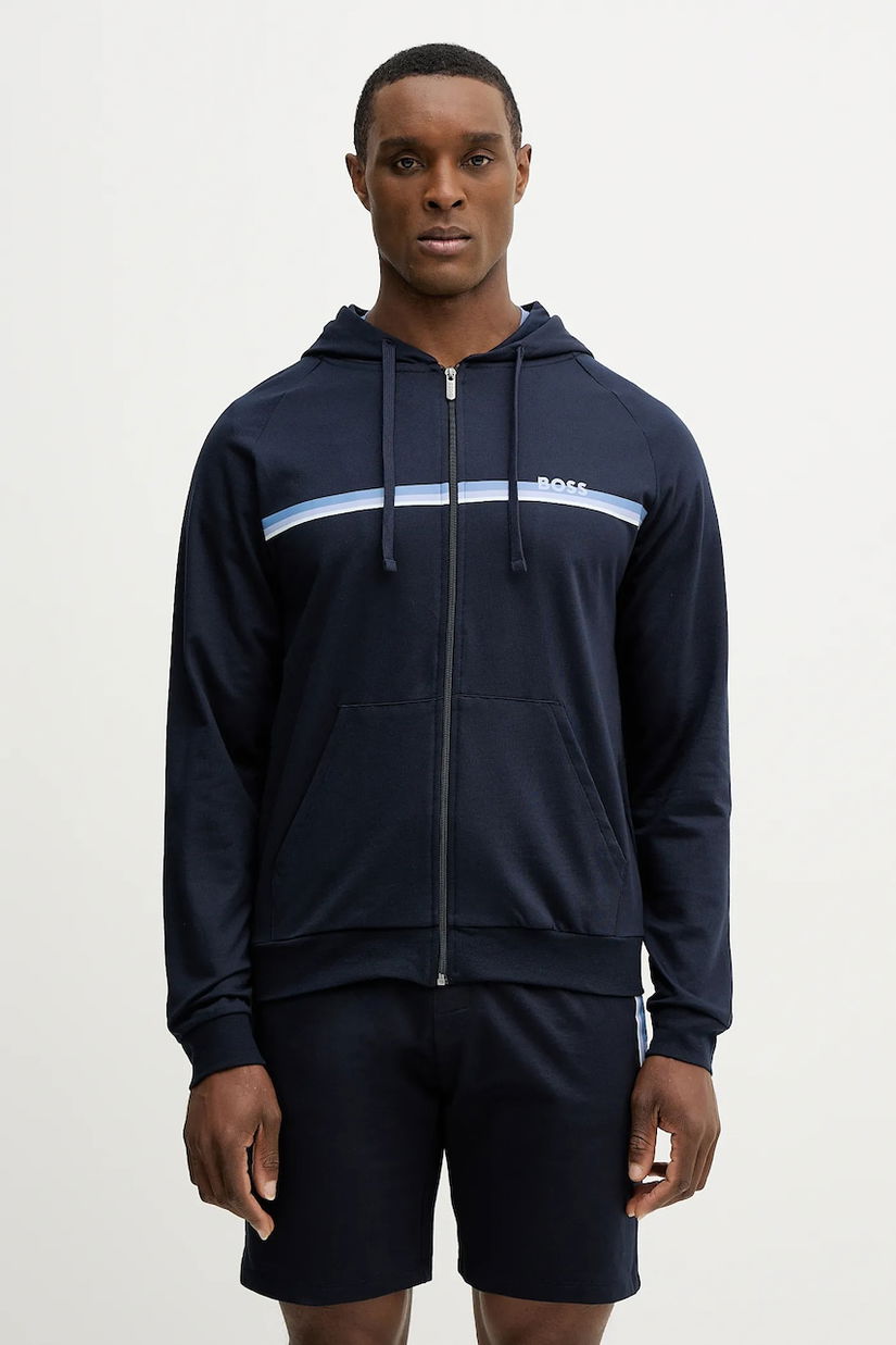 BOSS hanorac de bumbac Authentic Jacket H culoarea bleumarin, cu glugă, cu imprimeu, 50554785