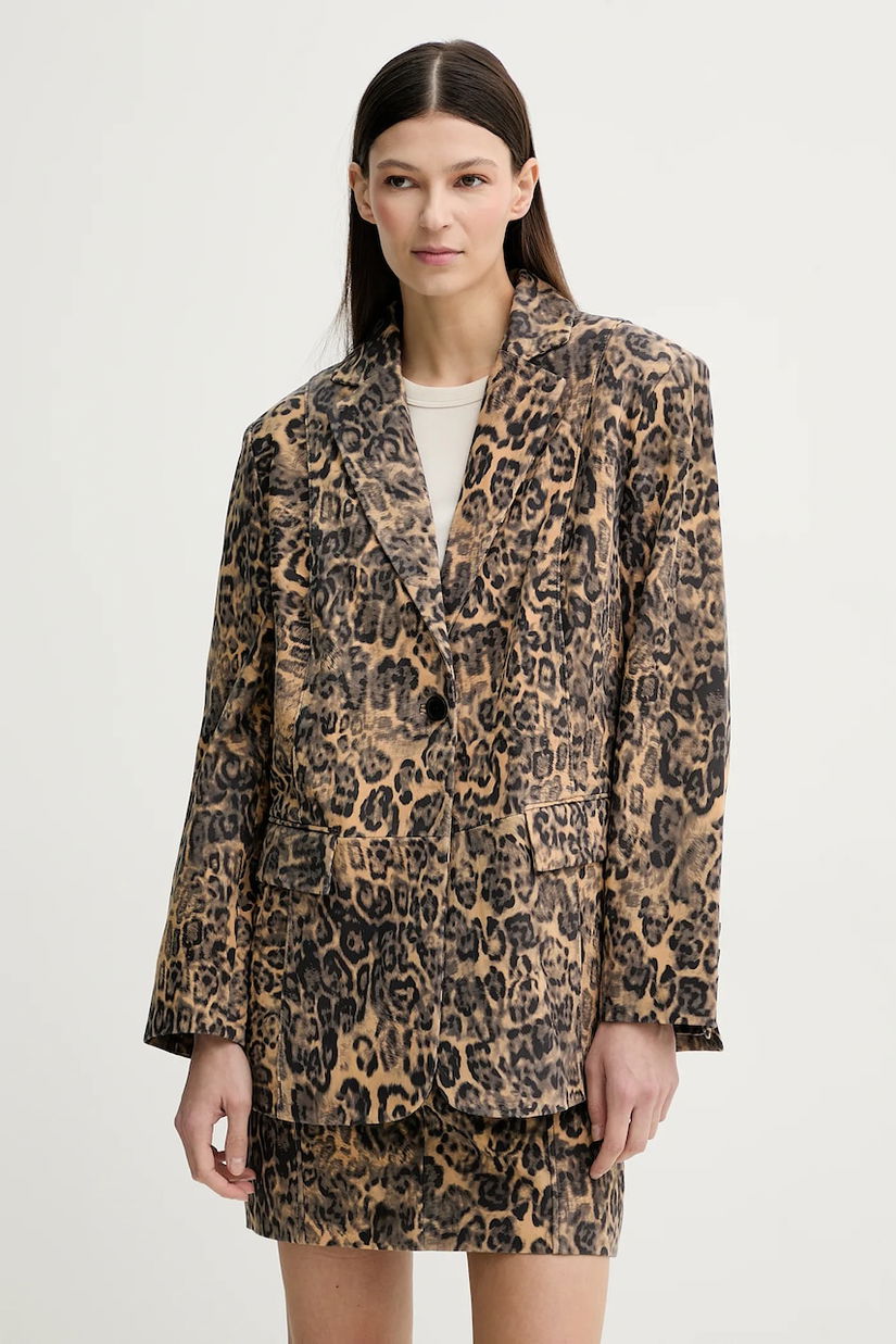 Gestuz sacou de piele culoarea bej, un singur rand de nasturi, modelator, 10909938