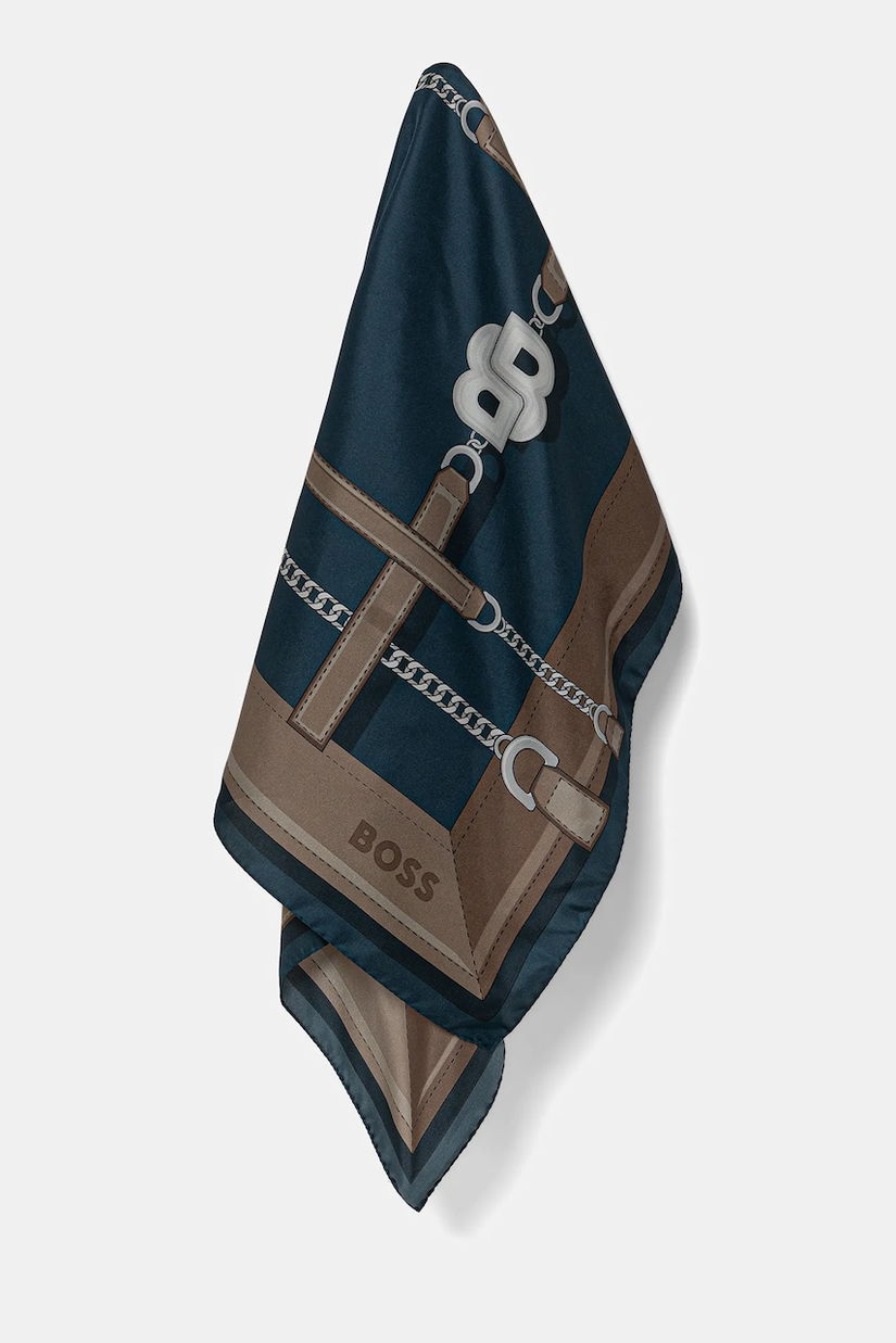 BOSS eșarfă din mătase Lainy culoarea galben, cu imprimeu, 50536118